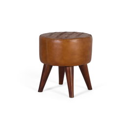 GINER Y COLOMER Tabouret rond tapissé en peau bovine camel
